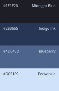 30. Berry Blues: midnight blue, indigo ink, blueberry, periwinkle