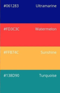 96. Bright & Painterly: ultramarine, watermelon, sunshine, turquoise