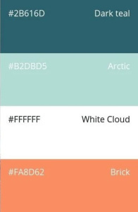 64. Cheerful & Friendly: dark teal, arctic, white cloud, brick
