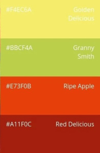 38. Crisp Complementary Colors: golden delicious, granny smith, ripe apple, red delicious