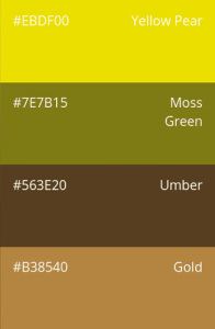 47. Naturally Elegant: yellow pear, moss green, umber, gold