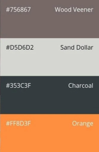 78. Orange Accent: wood veneer, sand dollar, charcoal, orange