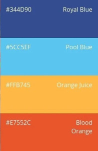 84. Pool Party: royal blue, pool blue, orange juice, blood orange
