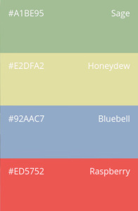 32. Serene & Spa-Like: sage, honeydew, bluebell, raspberry