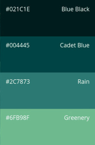 07. Shady Foliage in Blue-Greens: blue black, cadet blue, rain, greenery