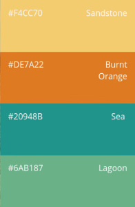 12. Surf & Turf: sandstone, burnt orange, sea, lagoon