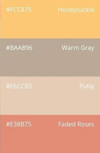 68. Vintage Charm: honeysuckle, warm gray, putty, faded roses